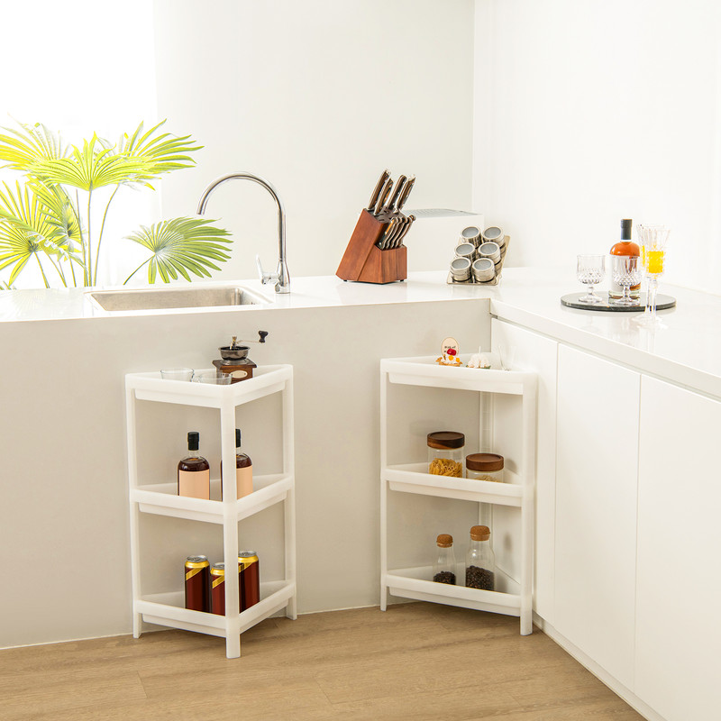 Compact Corner Shower Shelf With Drainage Holes Detachable Bathroom  Kitchen Floor Storage Organize 1