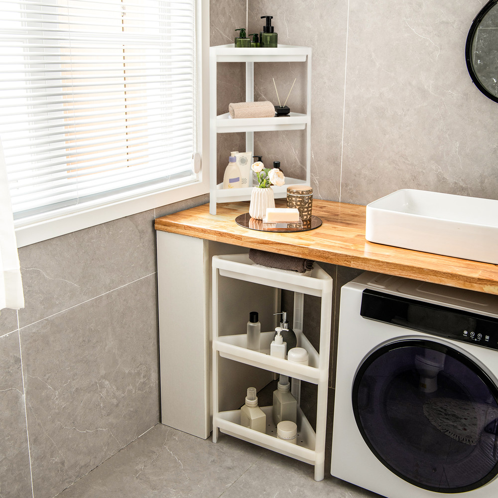Compact Corner Shower Shelf With Drainage Holes Detachable Bathroom  Kitchen Floor Storage Organize 2