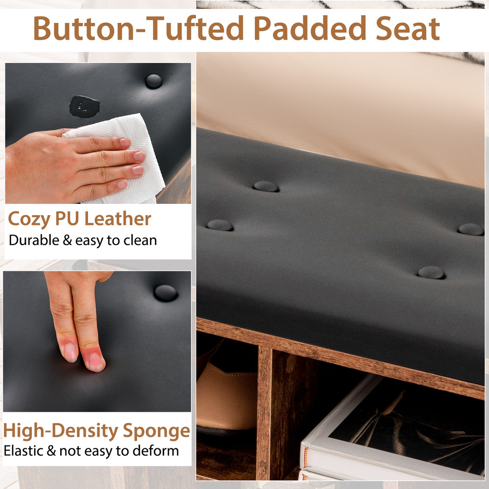 Entryway Shoe Storage Bench With Adjustable Shelf  Umbrella Stand Padded PU Leather Seat Cubby Orga 5
