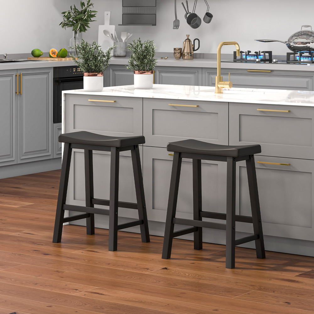 Set of 2 24 Inch Counter Height Stools with Solid Wood Legs – Backless Bar Stools for Kitchen Island & Dining