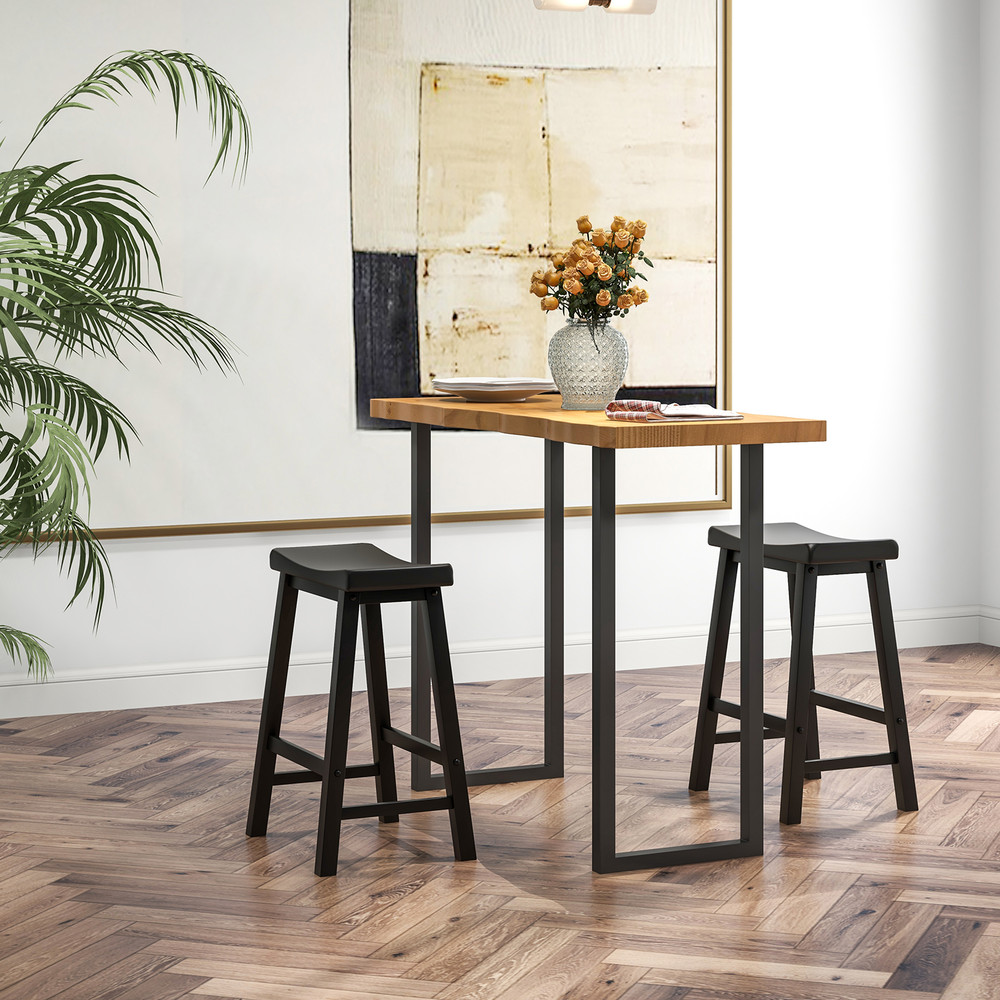 Set of 2 24 Inch Counter Height Stools with Solid Wood Legs – Backless Bar Stools for Kitchen Island & Dining