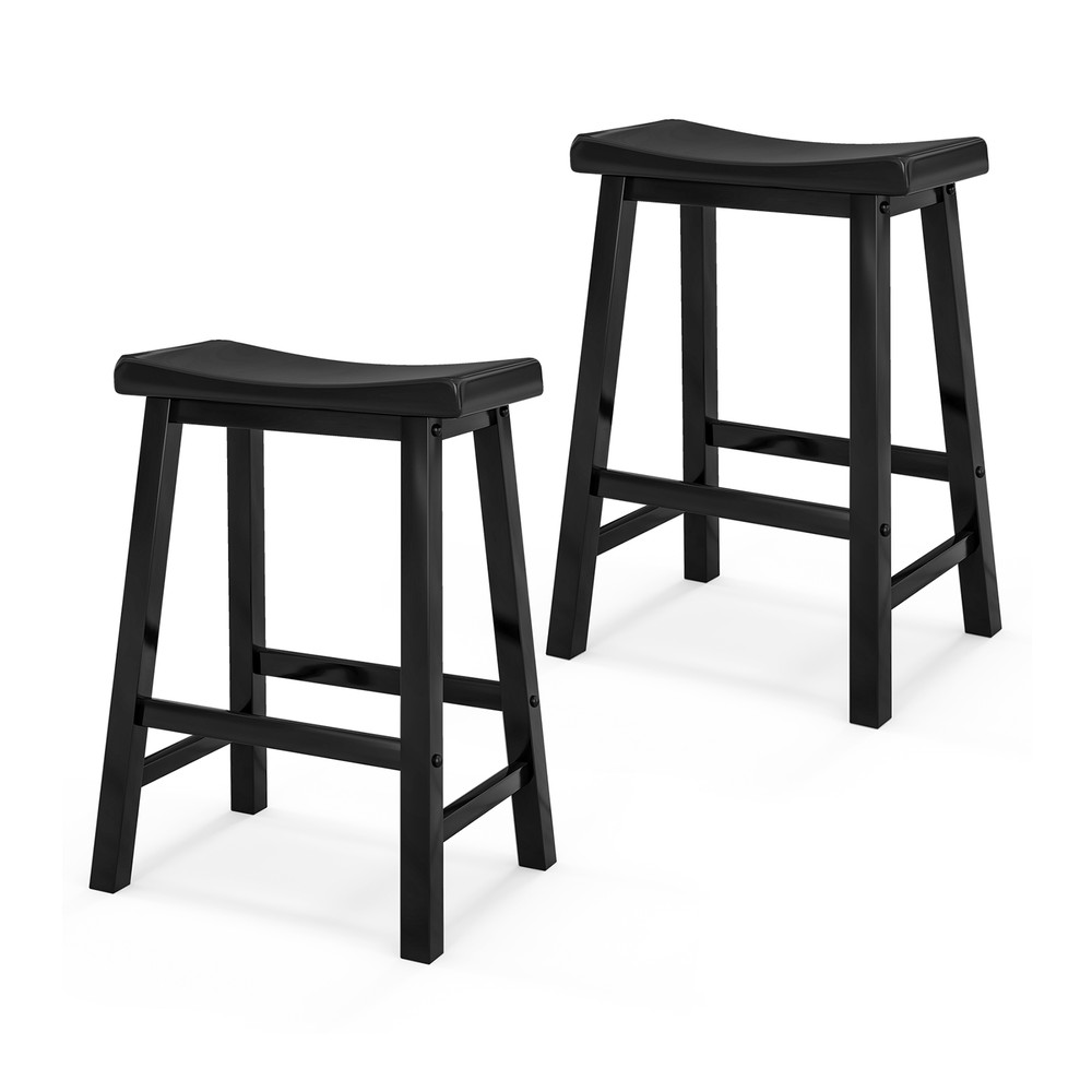 Set of 2 24 Inch Counter Height Stools with Solid Wood Legs – Backless Bar Stools for Kitchen Island & Dining