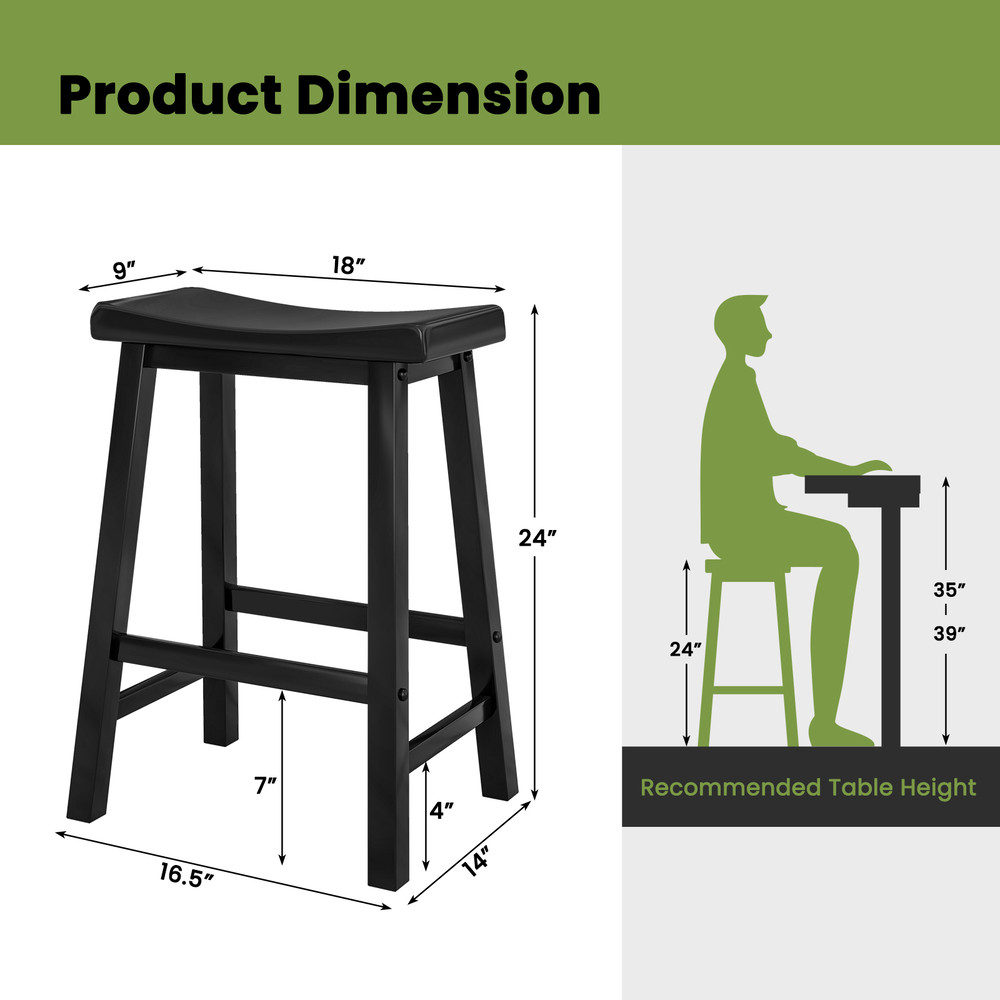Set of 2 24 Inch Counter Height Stools with Solid Wood Legs – Backless Bar Stools for Kitchen Island & Dining