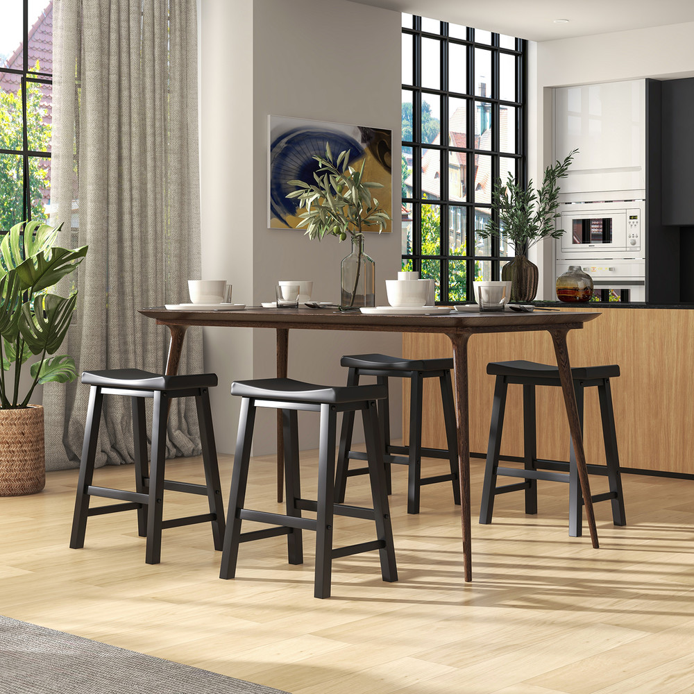 Set of 2 24 Inch Counter Height Stools with Solid Wood Legs – Backless Bar Stools for Kitchen Island & Dining