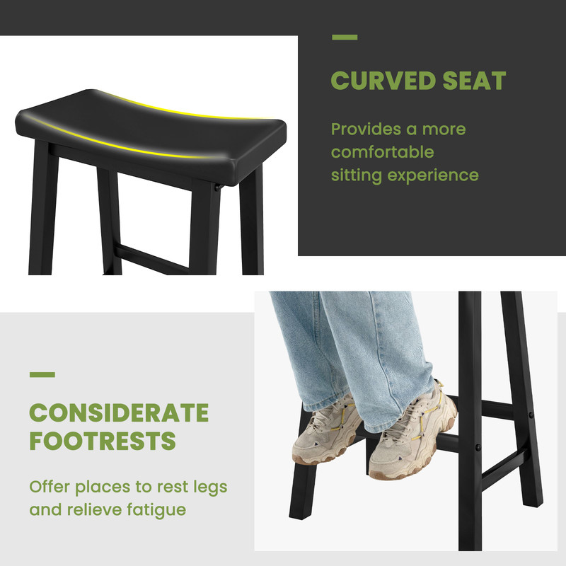 Set of 2 24 Inch Counter Height Stools with Solid Wood Legs – Backless Bar Stools for Kitchen Island & Dining