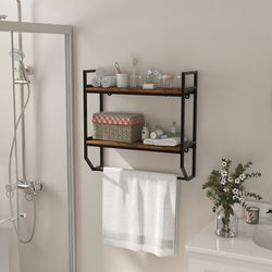 over the toilet shelf wall mounted with metal frame for bathroom rustic brown storage shelf