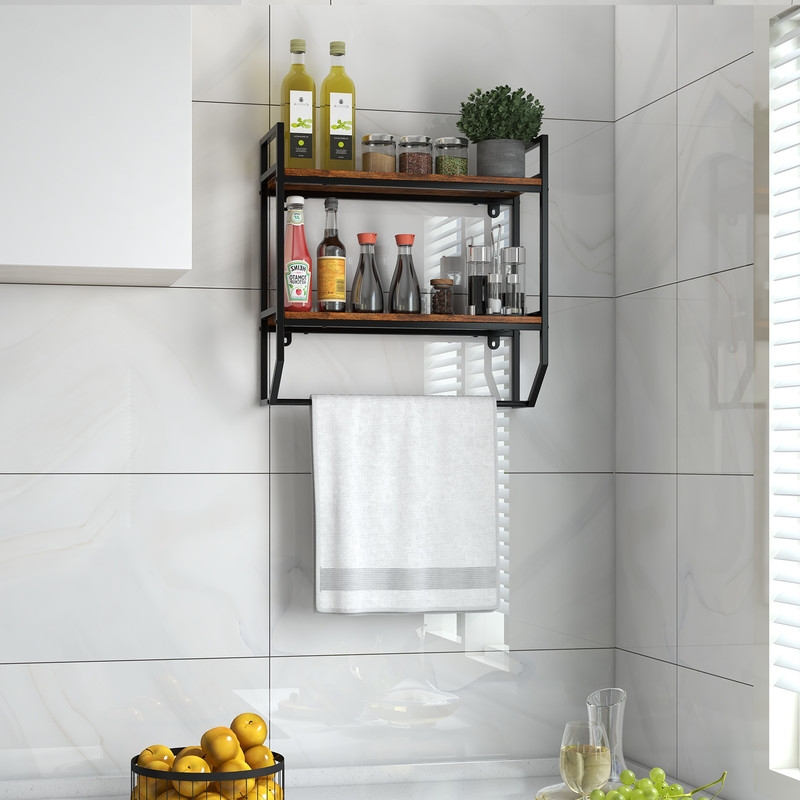 Over the Toilet Shelf Wall Mounted with Metal Frame for Bathroom Rustic Brown Storage Shelf
