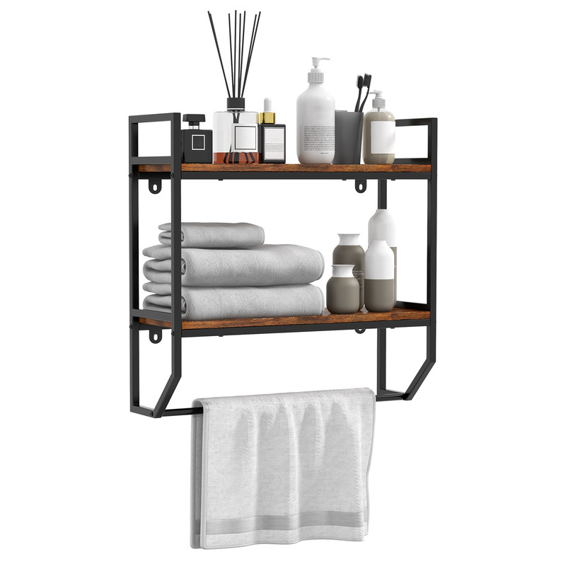 Over the Toilet Shelf Wall Mounted with Metal Frame for Bathroom Rustic Brown Storage Shelf