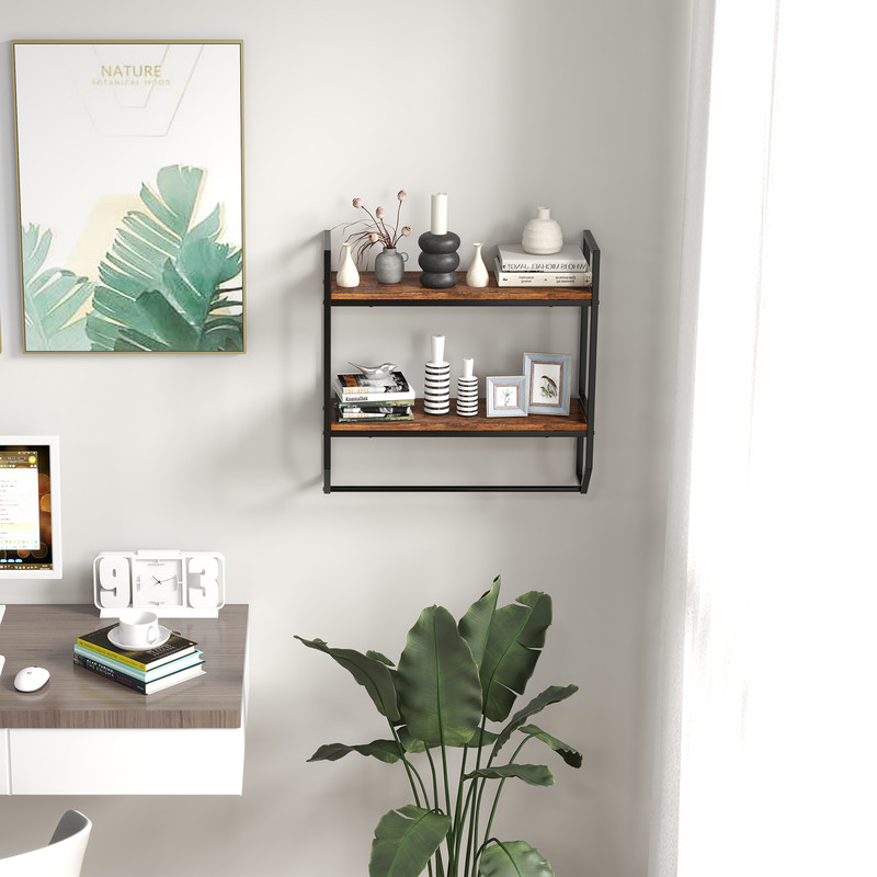 Over the Toilet Shelf Wall Mounted with Metal Frame for Bathroom Rustic Brown Storage Shelf