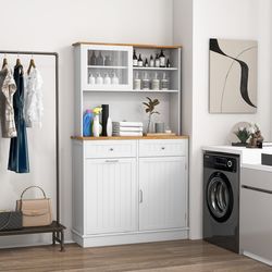 double tilt out trash cabinet with hutch & rubber wood countertop 10 gallon storage bin organizer