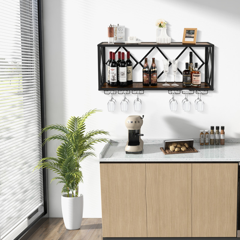 Wall Mounted Wine Rack for 39 Bottles & 12 Glasses, Space Saving Storage with Anti Fall Design for Kitchen, Dining Room