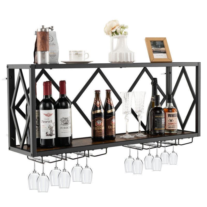 Wall Mounted Wine Rack for 39 Bottles & 12 Glasses, Space Saving Storage with Anti Fall Design for Kitchen, Dining Room