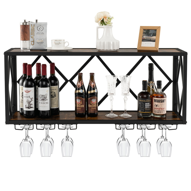 Wall Mounted Wine Rack for 39 Bottles & 12 Glasses, Space Saving Storage with Anti Fall Design for Kitchen, Dining Room