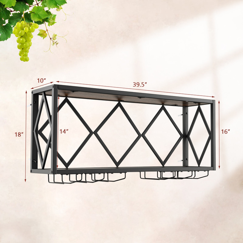 Wall Mounted Wine Rack for 39 Bottles & 12 Glasses, Space Saving Storage with Anti Fall Design for Kitchen, Dining Room