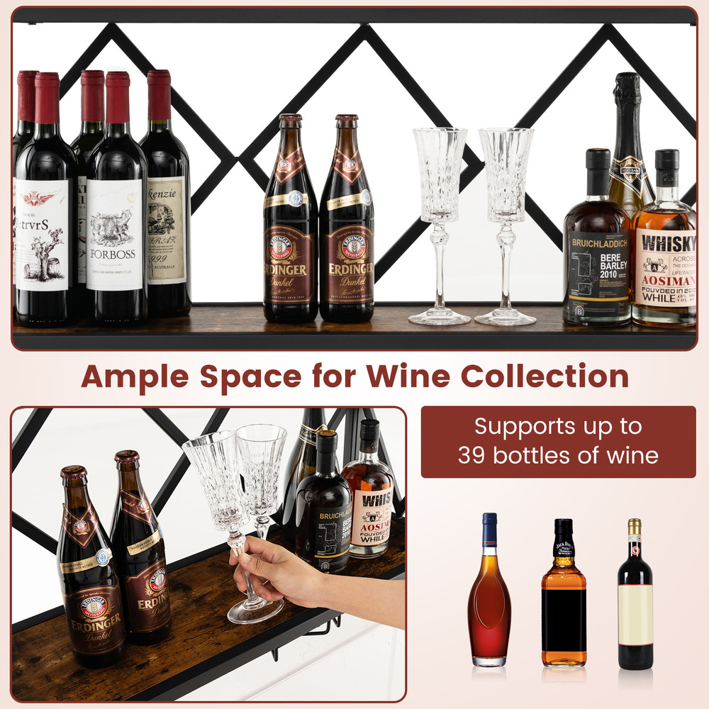 Wall Mounted Wine Rack for 39 Bottles & 12 Glasses, Space Saving Storage with Anti Fall Design for Kitchen, Dining Room