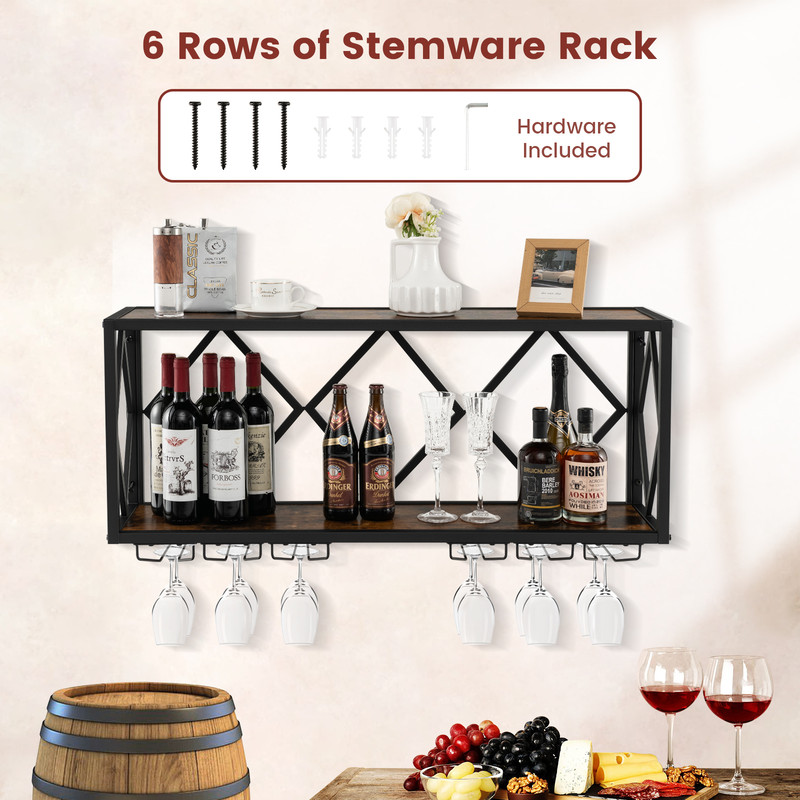 Wall Mounted Wine Rack for 39 Bottles & 12 Glasses, Space Saving Storage with Anti Fall Design for Kitchen, Dining Room