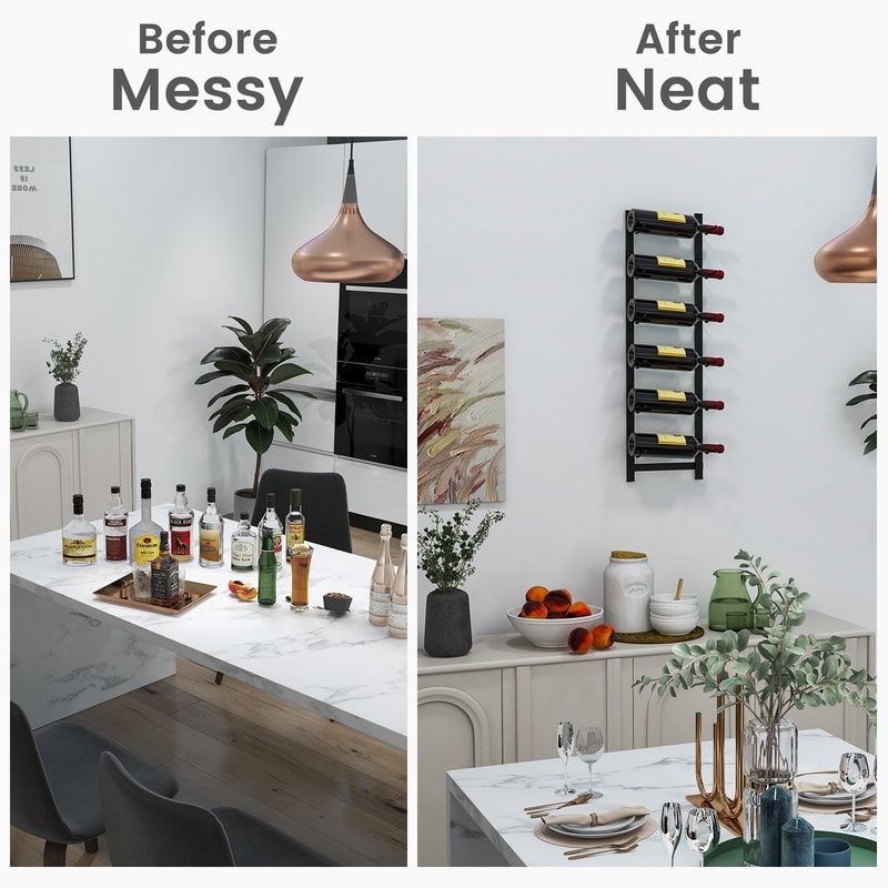 Rustproof Wall Mounted Wine Rack, Holds 6/9/12 Bottles, Space Saving Metal Design for Kitchen, Dining Room & Bars