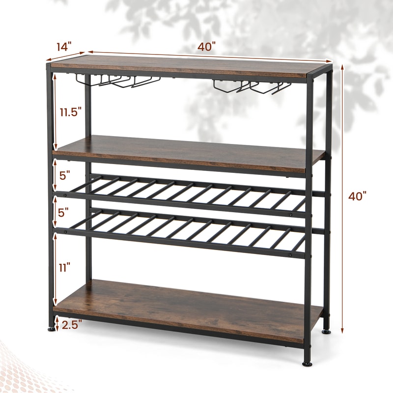 Industrial Wine Rack Table, 5 Tier Storage with 20 Glass Holder,Rustic Brown Bar Cabinet for Small Spaces & Entertaining