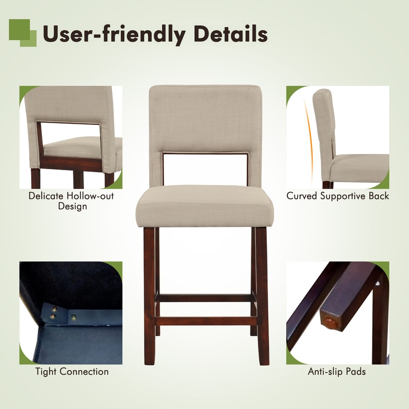 2 Piece Bar Chair Set with Hollowed Back, Sturdy Rubber Wood Legs, Comfortable & Modern