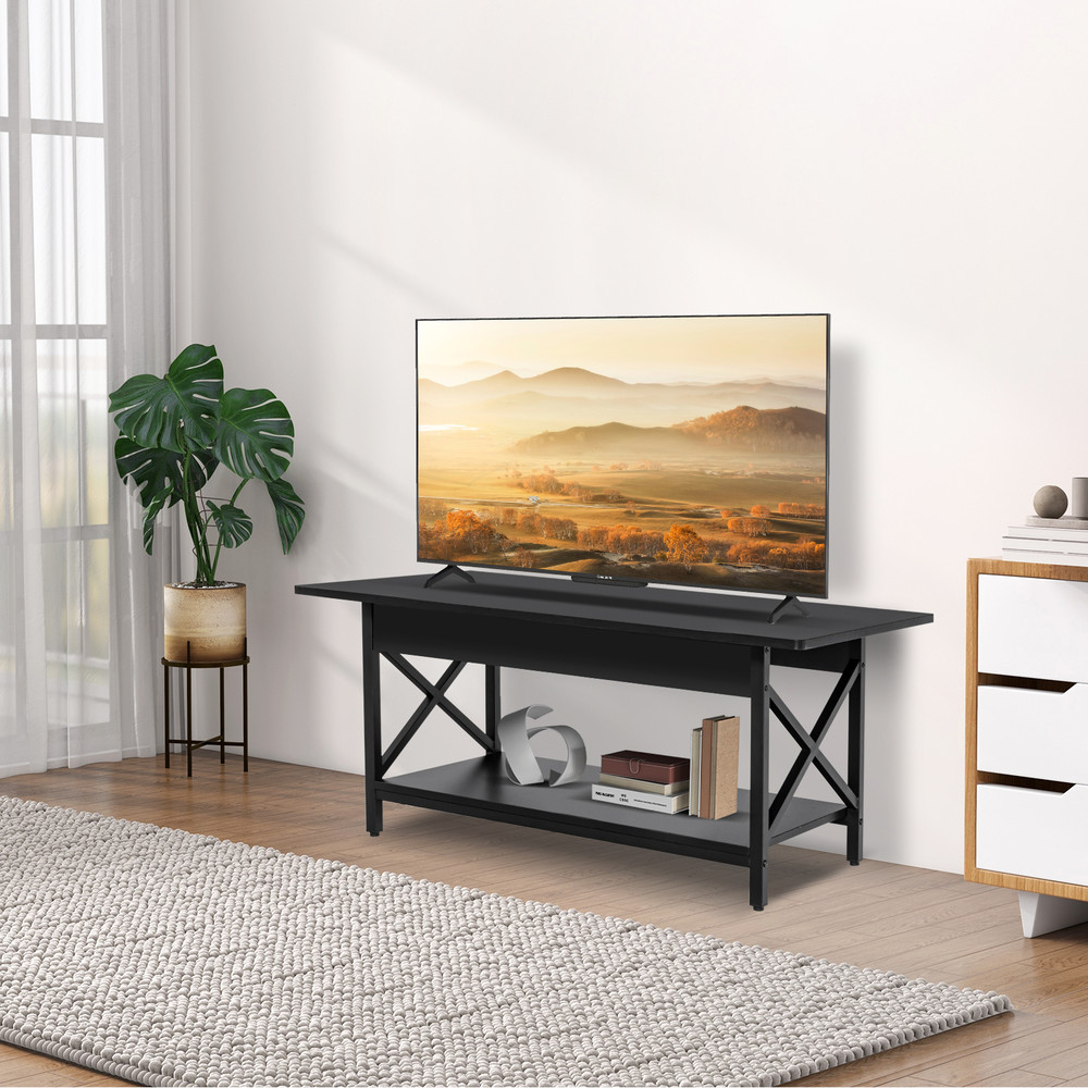 2Tier Rectangle Coffee Table With Storage Shelf XShaped Metal Frame Stylish Functional 2