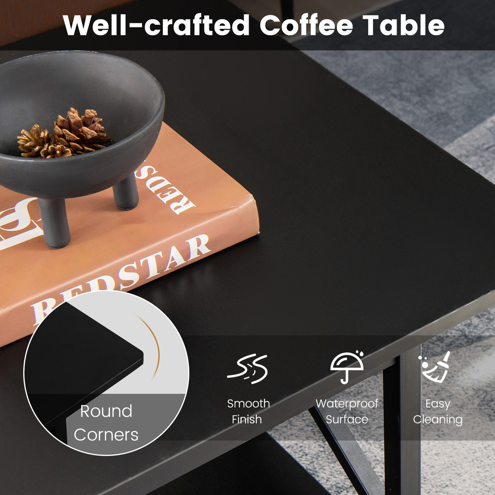 2Tier Rectangle Coffee Table With Storage Shelf XShaped Metal Frame Stylish Functional 6