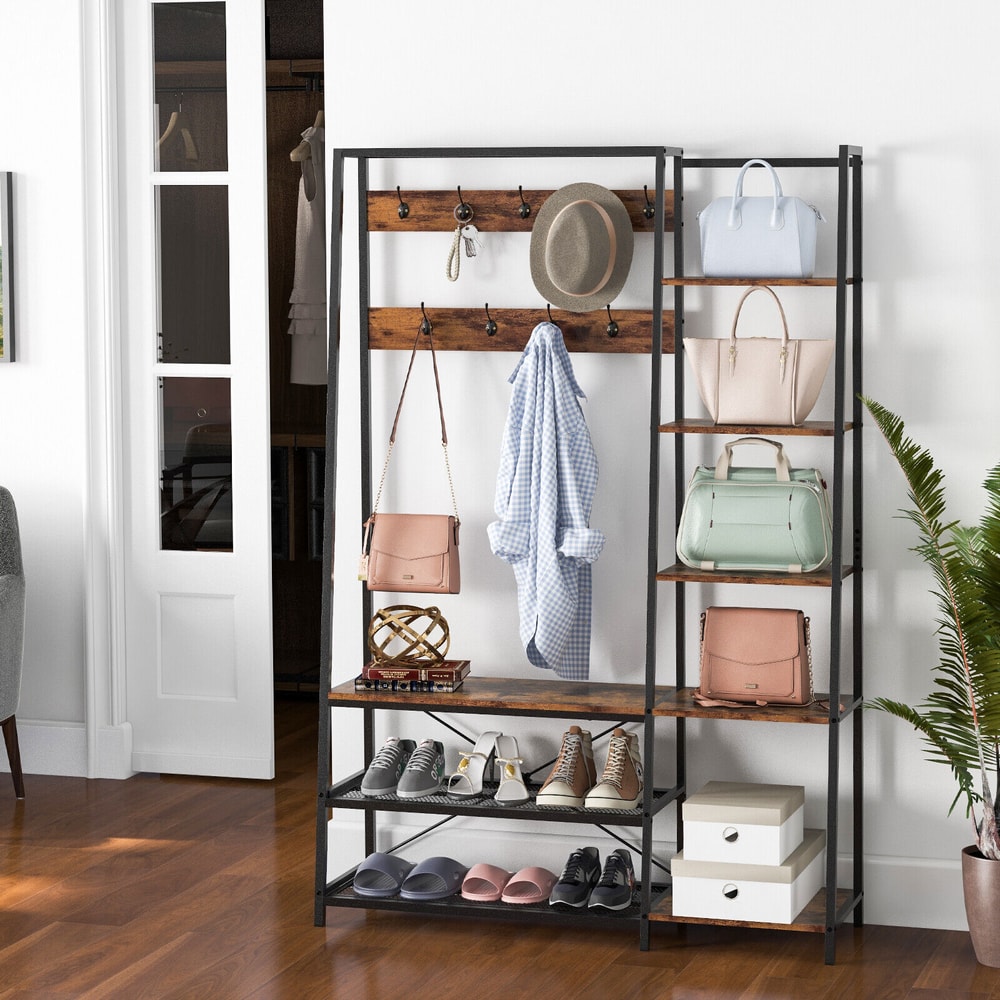 Entryway Hall Tree With Storage Bench Hooks Coat Rack Shoe Shelf Display Unit For Entryway Mudroo 1
