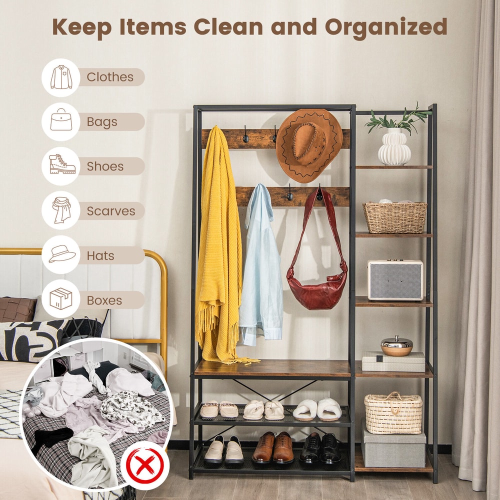 Entryway Hall Tree With Storage Bench Hooks Coat Rack Shoe Shelf Display Unit For Entryway Mudroo 4