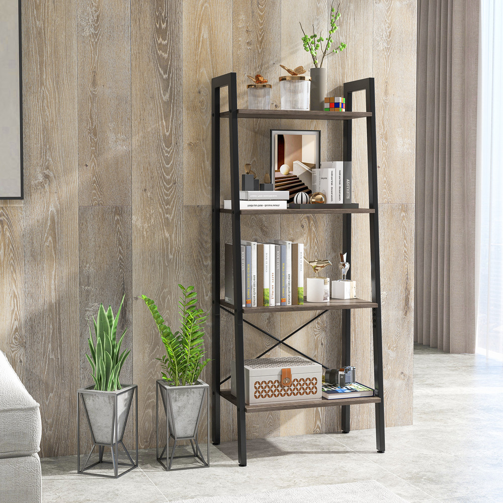 Modern Bookshelf With Metal Frame And Adjustable Foot Pads Industrial Storage Shelf For Home Office 1