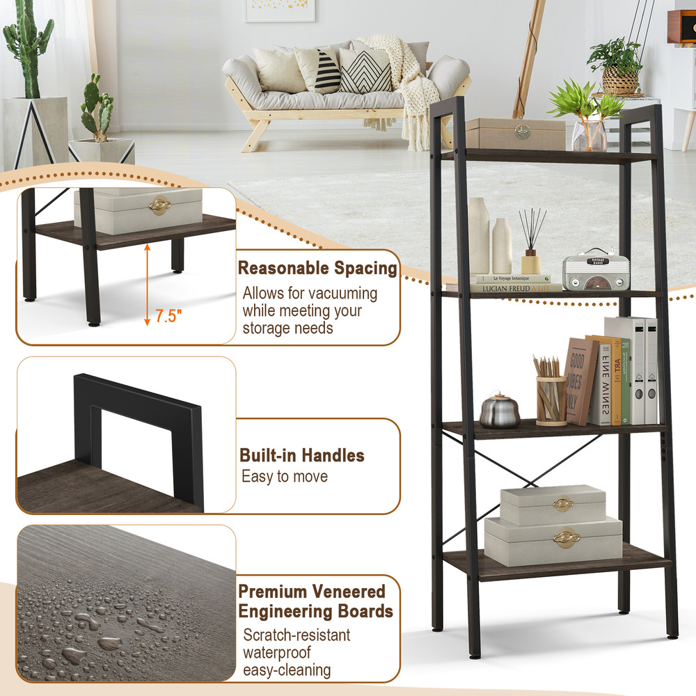 Modern Bookshelf With Metal Frame And Adjustable Foot Pads Industrial Storage Shelf For Home Office 4