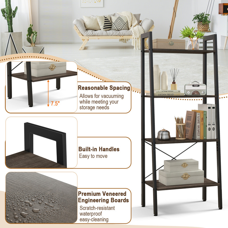 Modern Bookshelf With Metal Frame And Adjustable Foot Pads Industrial Storage Shelf For Home Office 4