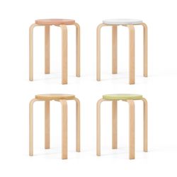 bentwood stackable stools dining stools with round tops, solid wood backless chairs for kitchen, bar, cafe & home