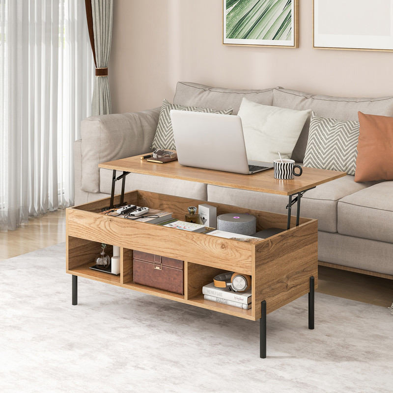 Modern Living Room Central Table With Lifting Tabletop And Metal Legs Multifunctional Coffee Table 1