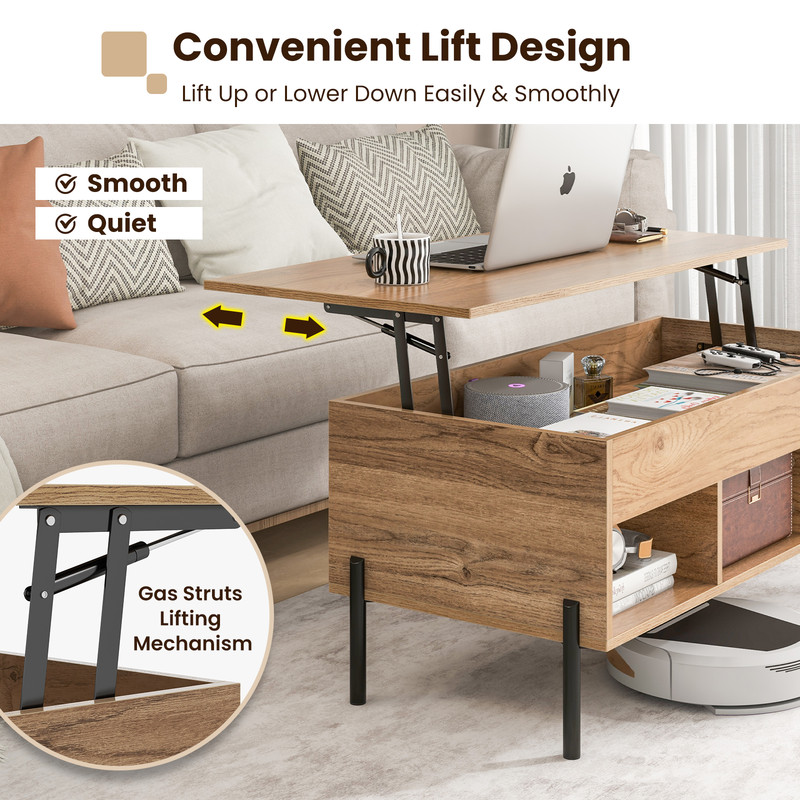 Modern Living Room Central Table With Lifting Tabletop And Metal Legs Multifunctional Coffee Table 5