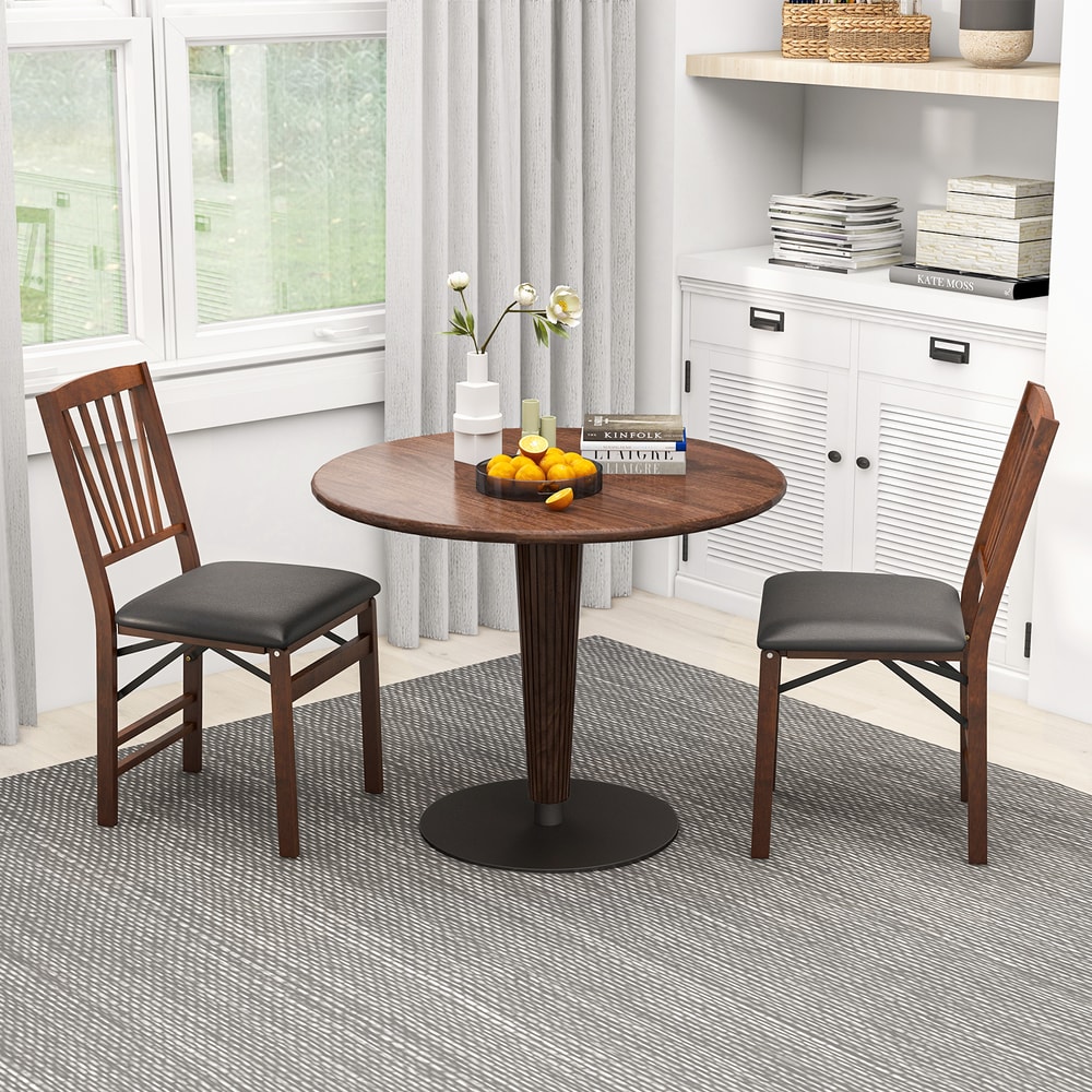 Vintage Rubber Wood Set Folding Chairs With Cushioned Seat Foldable PreAssembled Dining Chairs For 2