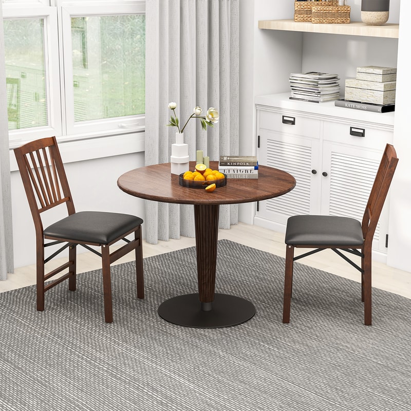 Vintage Rubber Wood Set Folding Chairs With Cushioned Seat Foldable PreAssembled Dining Chairs For 2