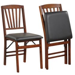 vintage rubber wood set, folding chairs with cushioned seat, foldable, pre-assembled dining chairs for compact storage