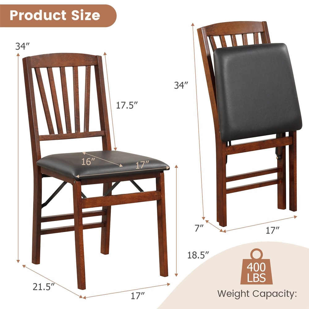 Vintage Rubber Wood Set Folding Chairs With Cushioned Seat Foldable PreAssembled Dining Chairs For 7