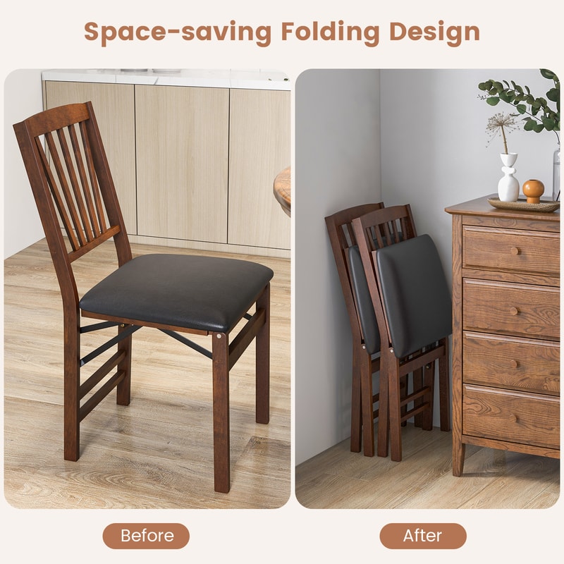 Vintage Rubber Wood Set Folding Chairs With Cushioned Seat Foldable PreAssembled Dining Chairs For 4