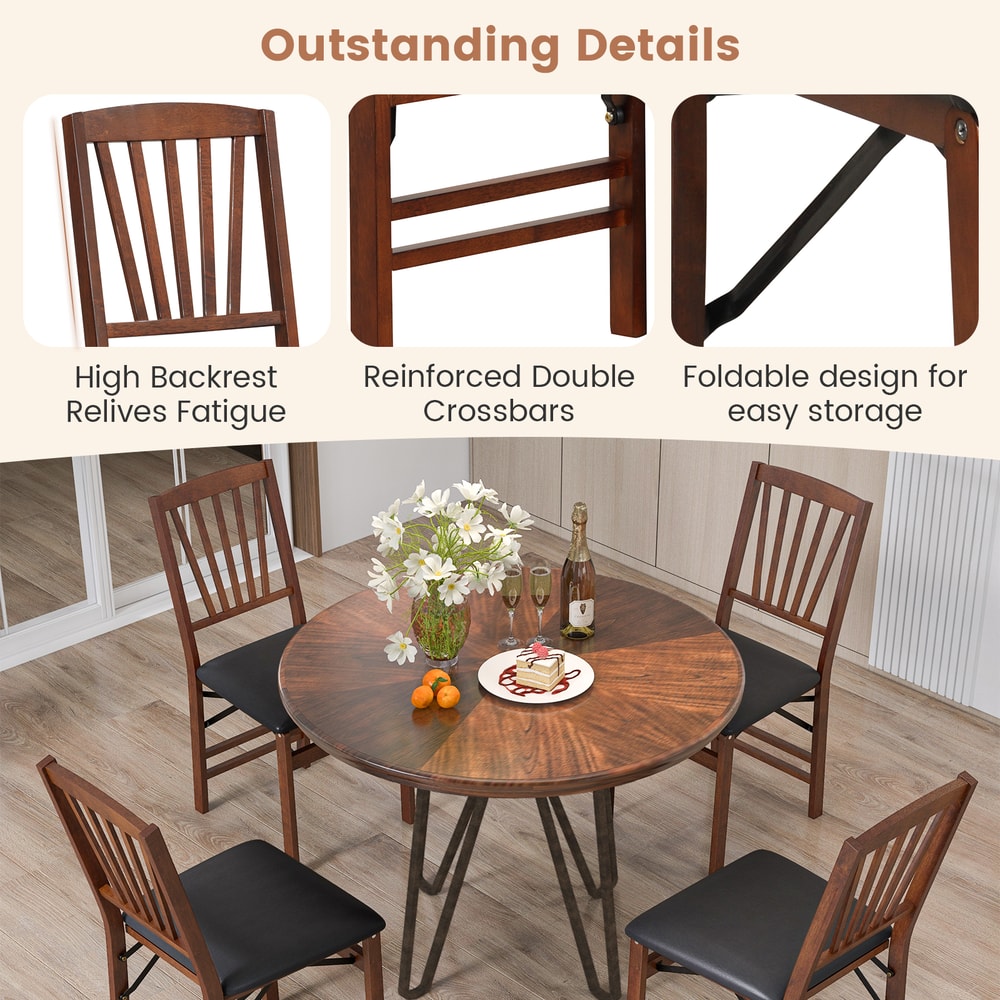 Vintage Rubber Wood Set Folding Chairs With Cushioned Seat Foldable PreAssembled Dining Chairs For 3