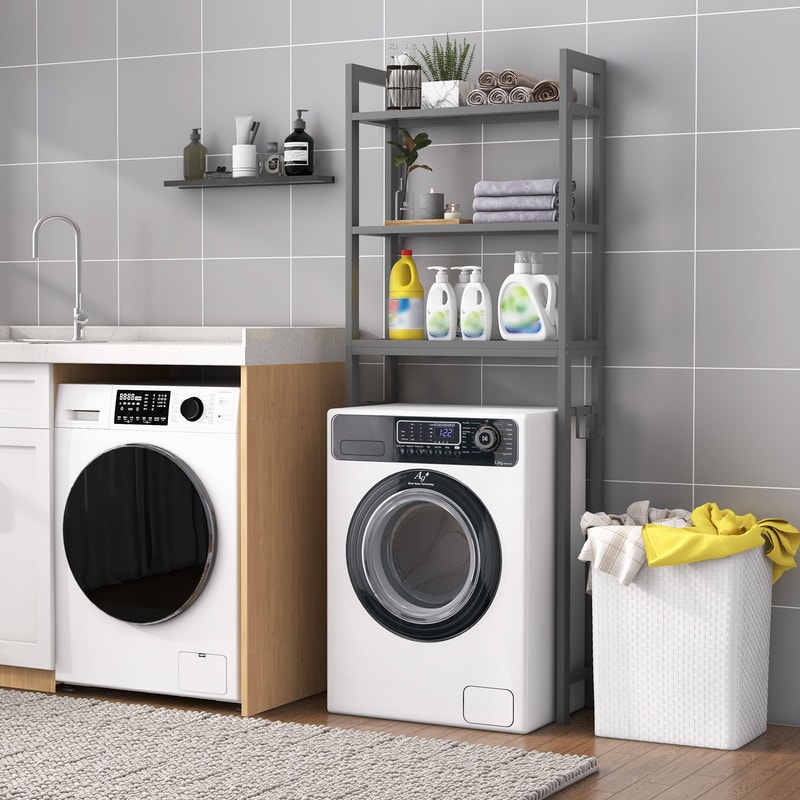 Space Saving Metal OverTheToilet Storage Shelf With Hooks Bathroom Organizer Rack With AntiTip Desi 2