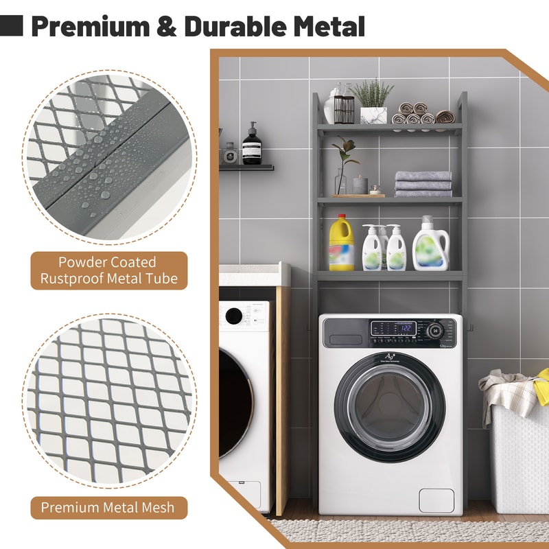 Space Saving Metal OverTheToilet Storage Shelf With Hooks Bathroom Organizer Rack With AntiTip Desi 4