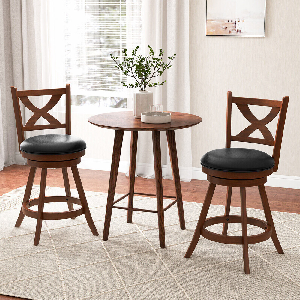 Vintage Counter Height Swivel Bar Stools With Xshaped Back Rubber Wood Pub Chairs For Kitchen Dinin 1