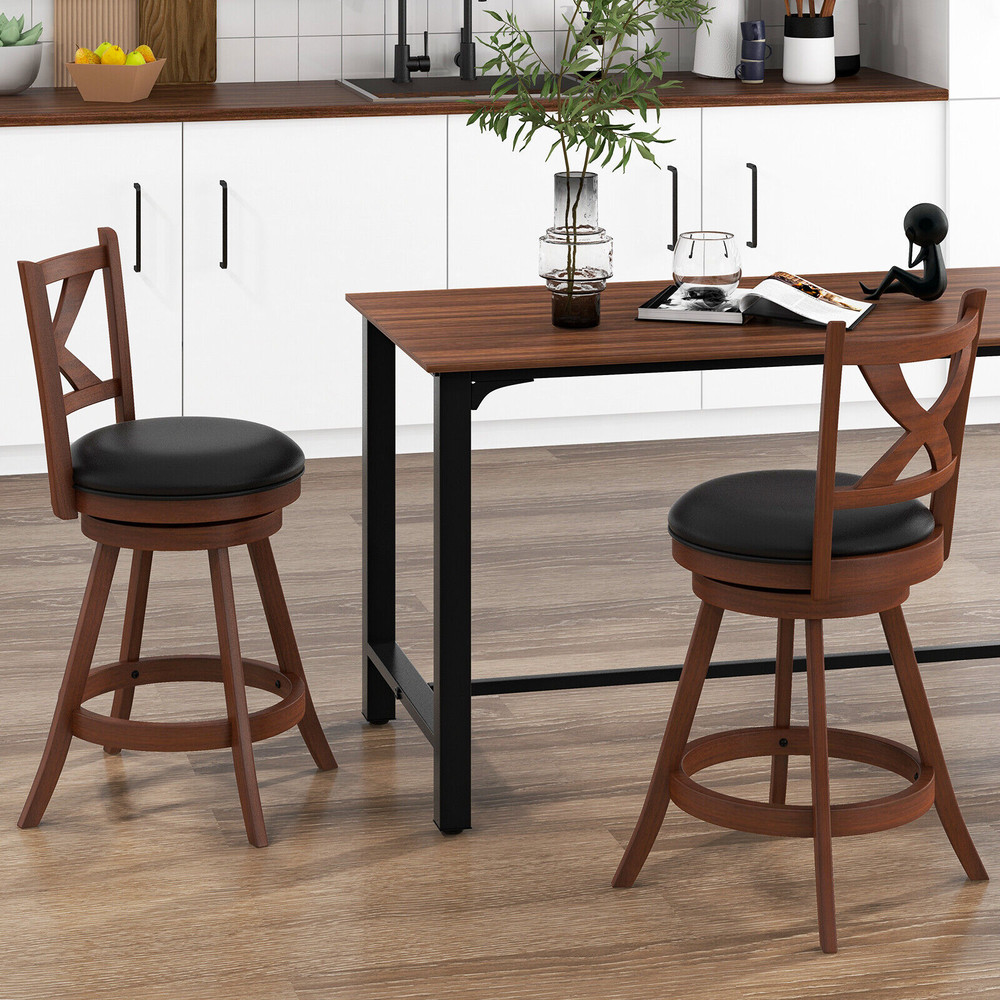 Vintage Counter Height Swivel Bar Stools With Xshaped Back Rubber Wood Pub Chairs For Kitchen Dinin 2
