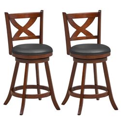 vintage counter height swivel bar stools with x-shaped back, rubber wood pub chairs for kitchen, dining & cafe