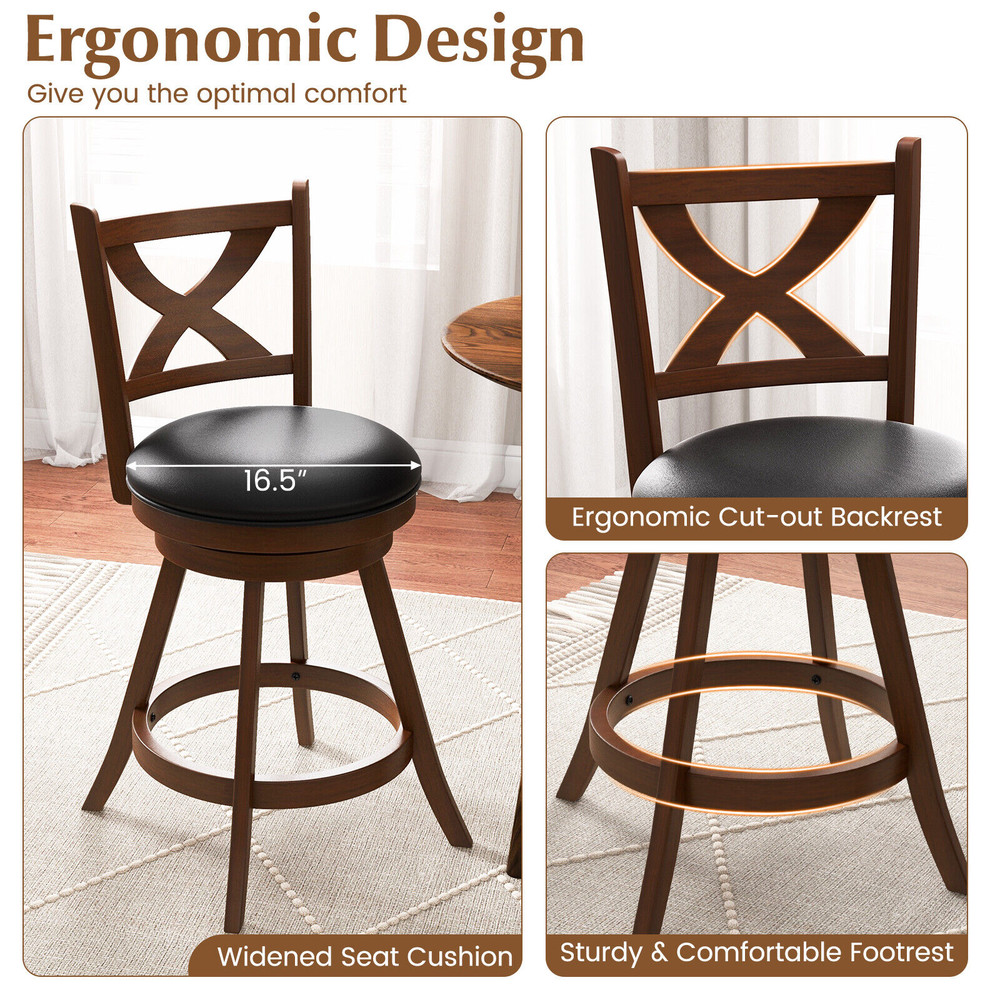 Vintage Counter Height Swivel Bar Stools With Xshaped Back Rubber Wood Pub Chairs For Kitchen Dinin 3