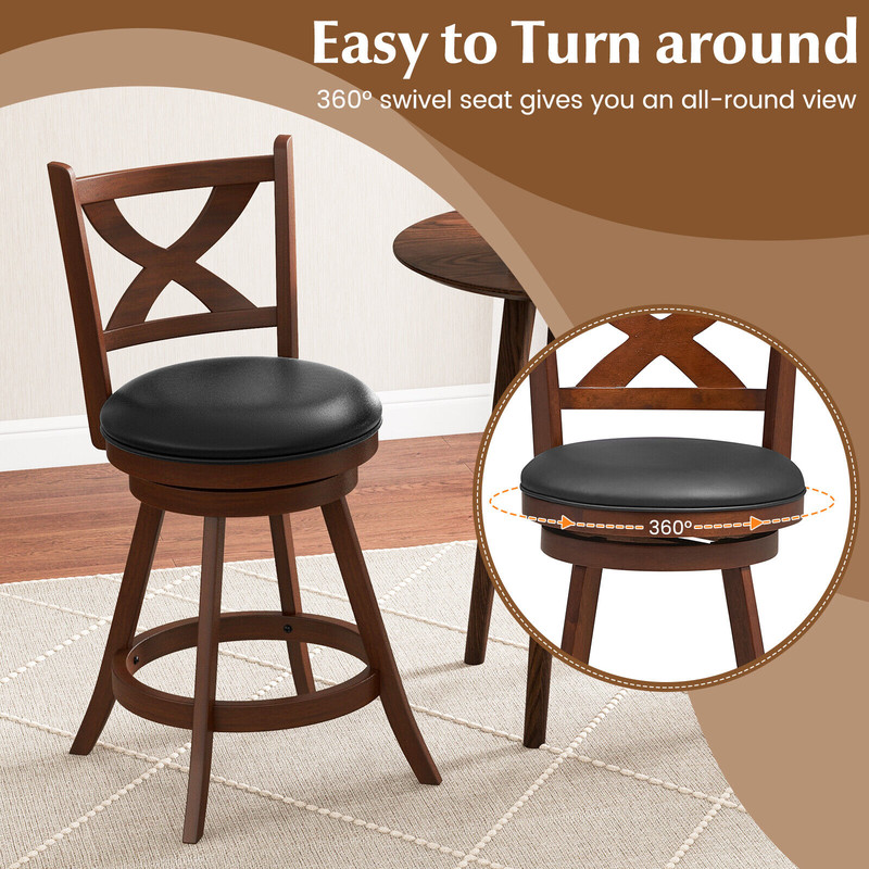 Vintage Counter Height Swivel Bar Stools With Xshaped Back Rubber Wood Pub Chairs For Kitchen Dinin 4
