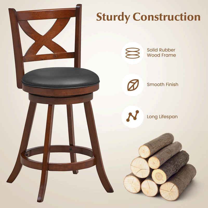 Vintage Counter Height Swivel Bar Stools With Xshaped Back Rubber Wood Pub Chairs For Kitchen Dinin 5