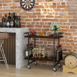 heavy-duty bar cart, 2-tier mobile serving cart with lockable wheels & metal frame for home & parties