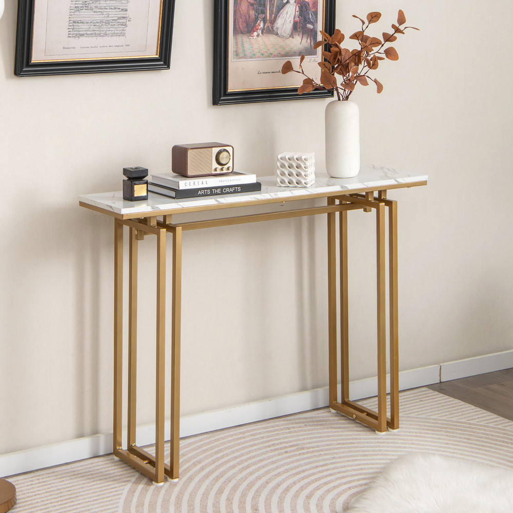 Modern Console Table 435 HeavyDuty Metal Frame With Faux Marble Top For Entryway  Behind Sofa 0