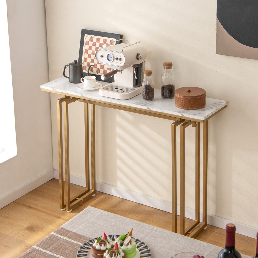Modern Console Table 435 HeavyDuty Metal Frame With Faux Marble Top For Entryway  Behind Sofa 1
